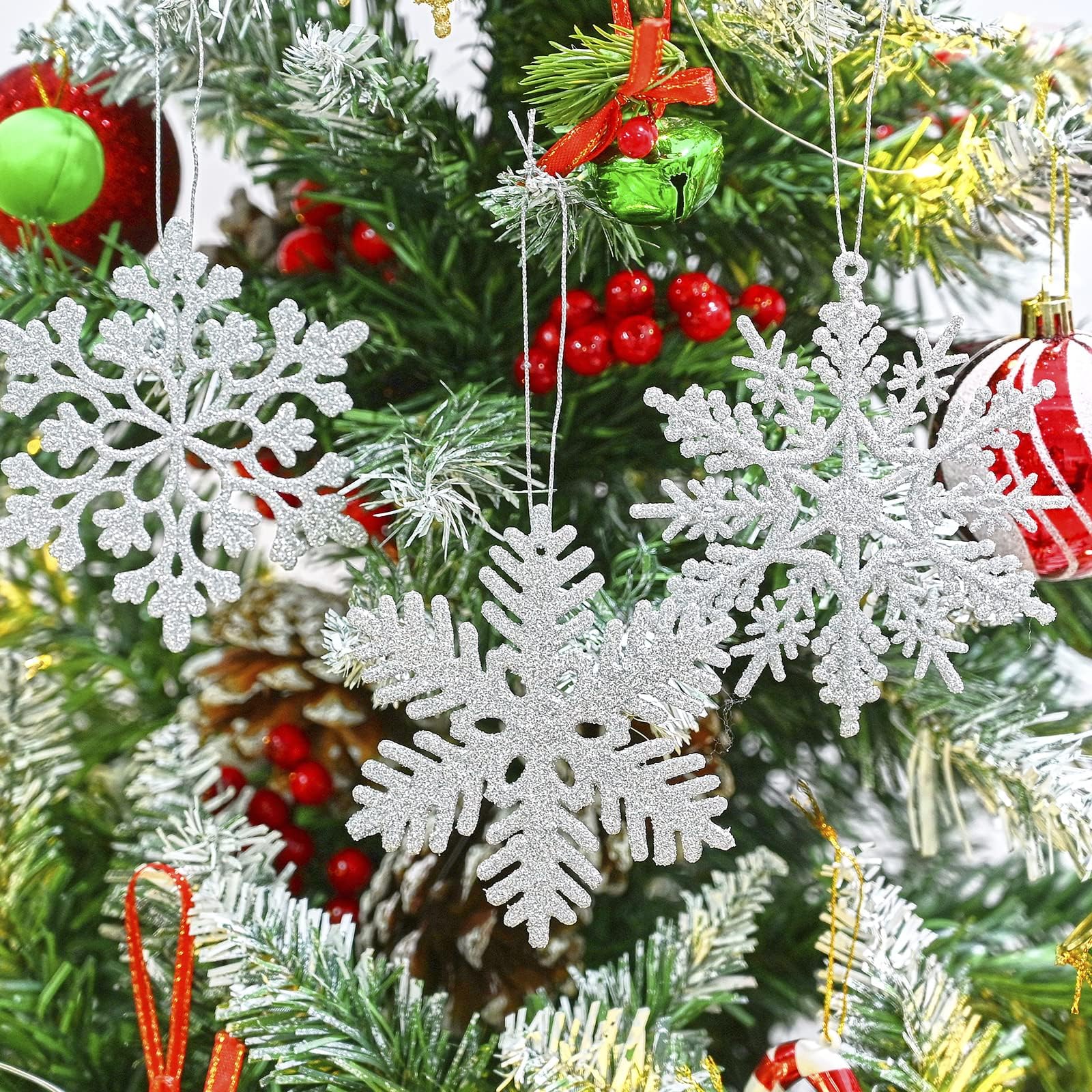 Amazon.co.jp: 36個 シルバー グリッター クリスマス 雪の結晶